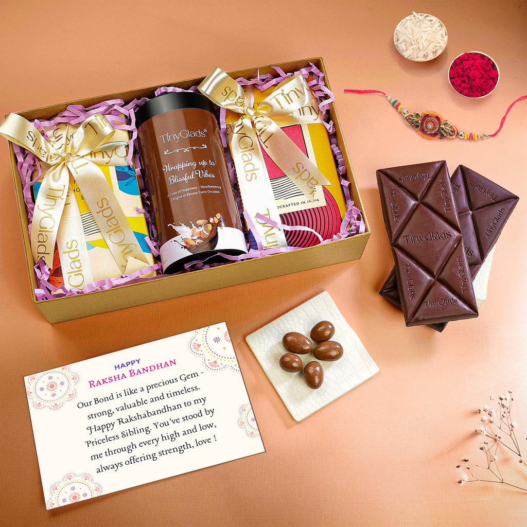 Premium Rakhi Gift Box with Chocolate Bars, Jars & Tilak