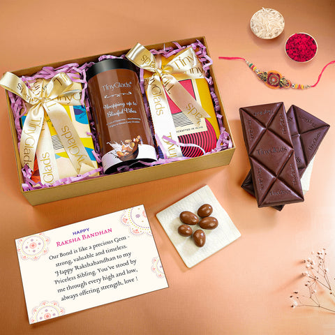 Premium Rakhi Gift Box with Chocolate Bars, Jars & Tilak