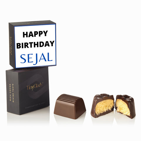handcrafted chocolates in a decorated gift box with name.