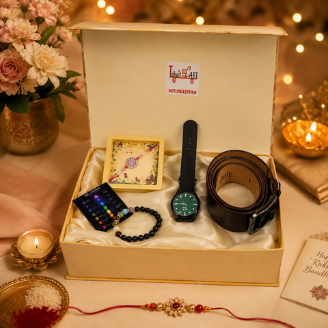 TinyGlads Executive Raksha Bandhan Gift Box | Watch, Belt & 7 Chakra Bracelet