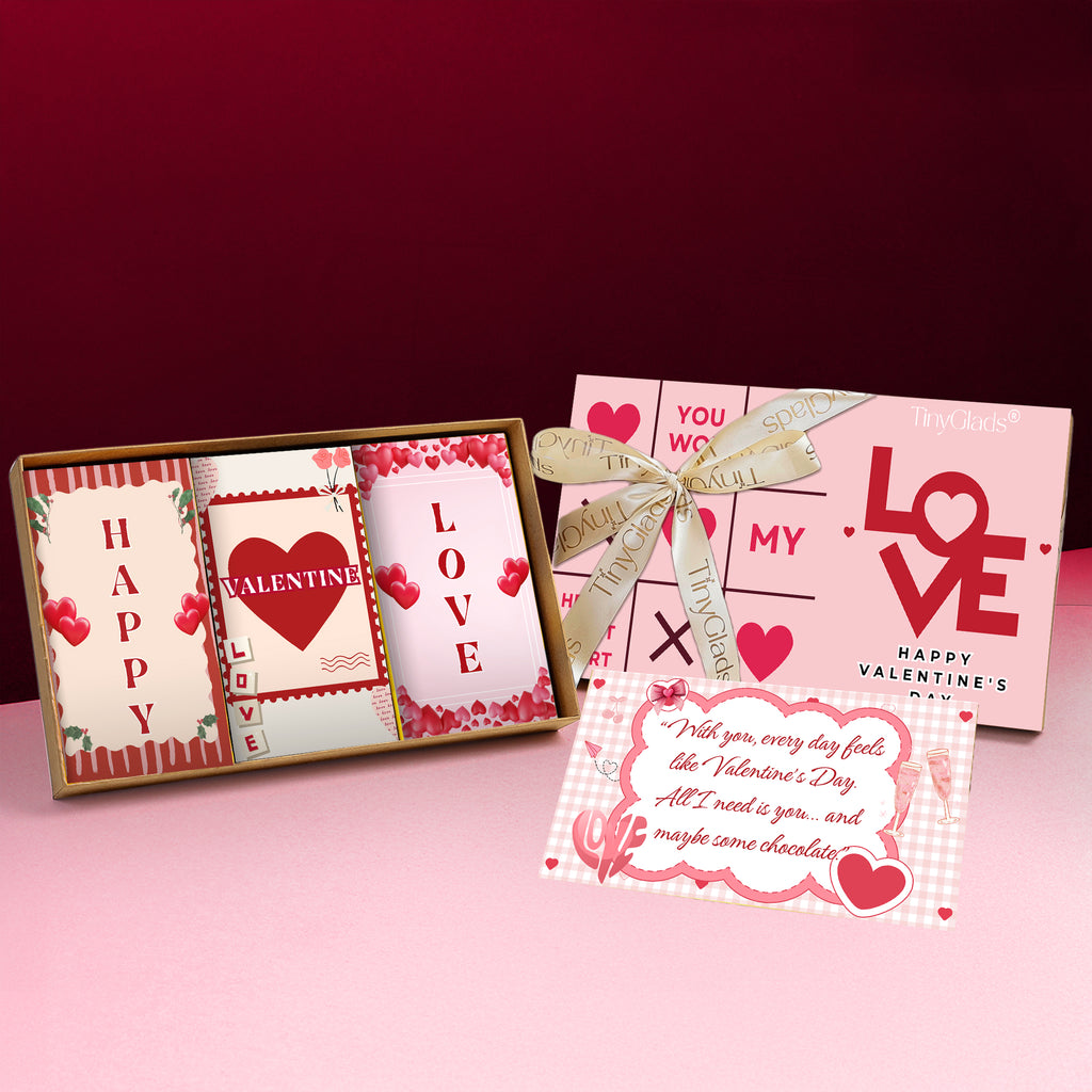Valentine’s Chocolate Gift Box with 3 Bars & Romantic Message Card