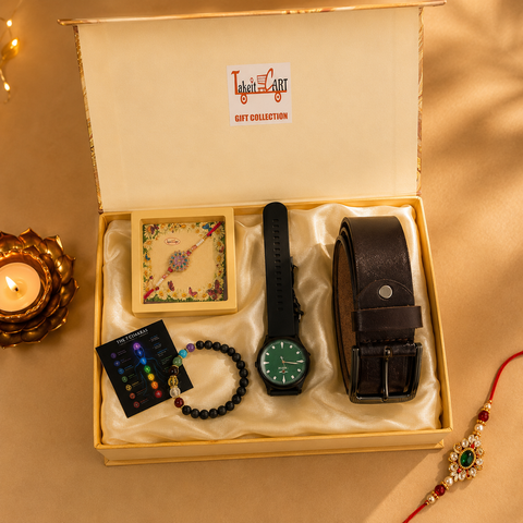 TinyGlads Executive Raksha Bandhan Gift Box | Watch, Belt & 7 Chakra Bracelet