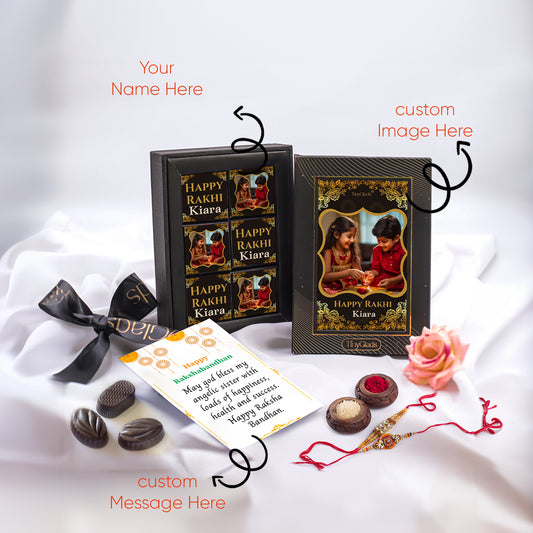 Photo frame Raksha Bandhan Chocolate Gift Box - 6 Chocolate Truffles, Rakhi & Tilak