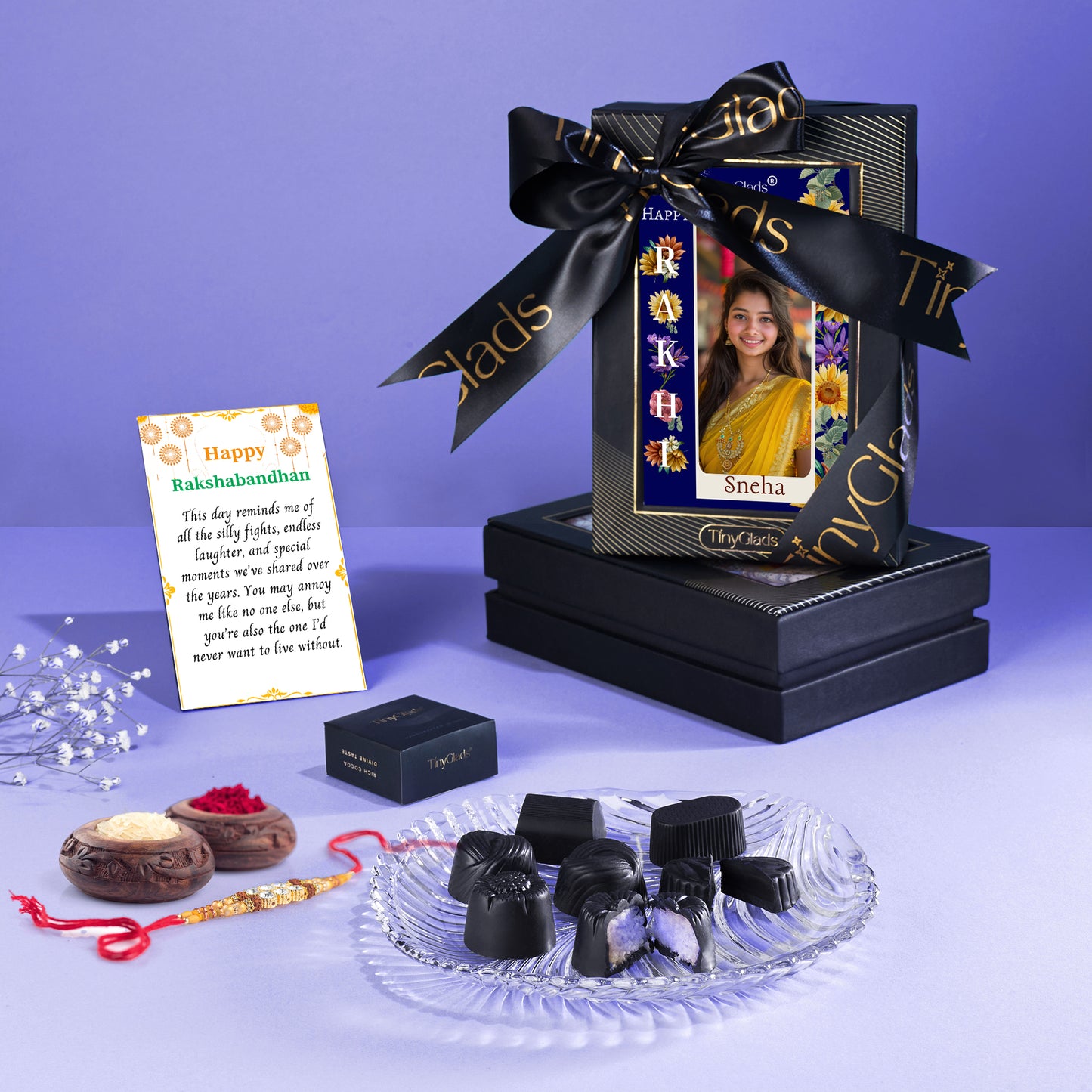 Chocolate Rakhi Gift Hamper for Brother – Custom Message & Designer Rakhi