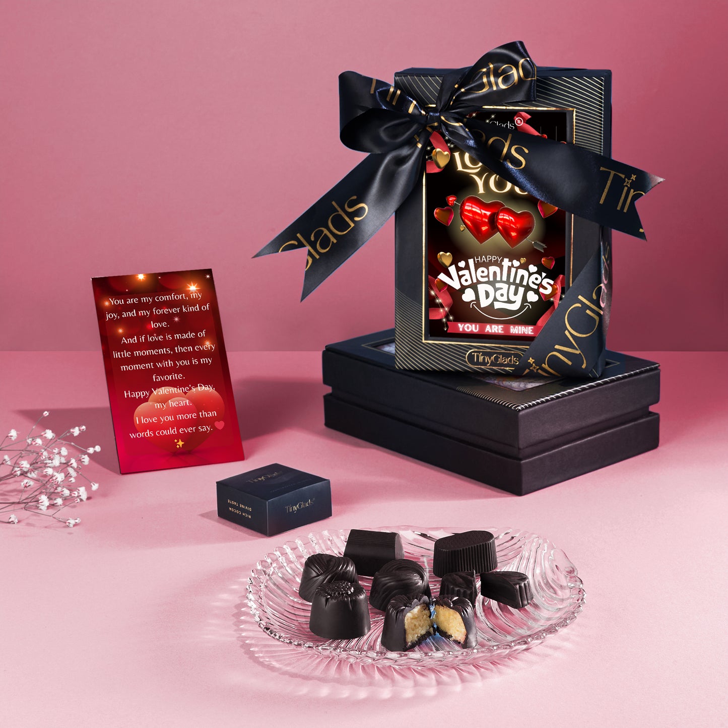 Valentine chocolate gift box with premium handmade truffles and love theme packaging