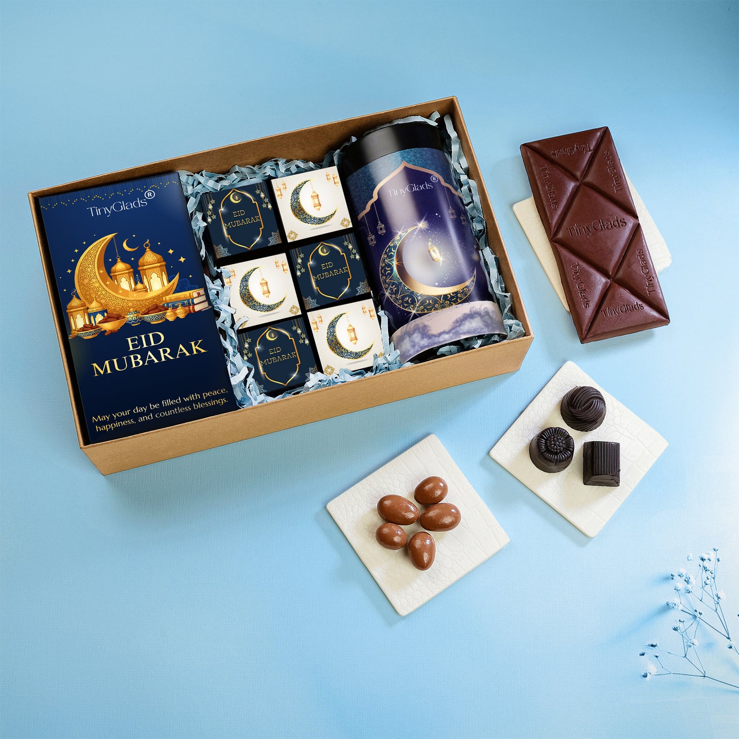 TinyGlads Eid Celebration Chocolate Gift Box | 1 Chocolate Jar, 1 Chocolate Bar & 6 Premium Truffles