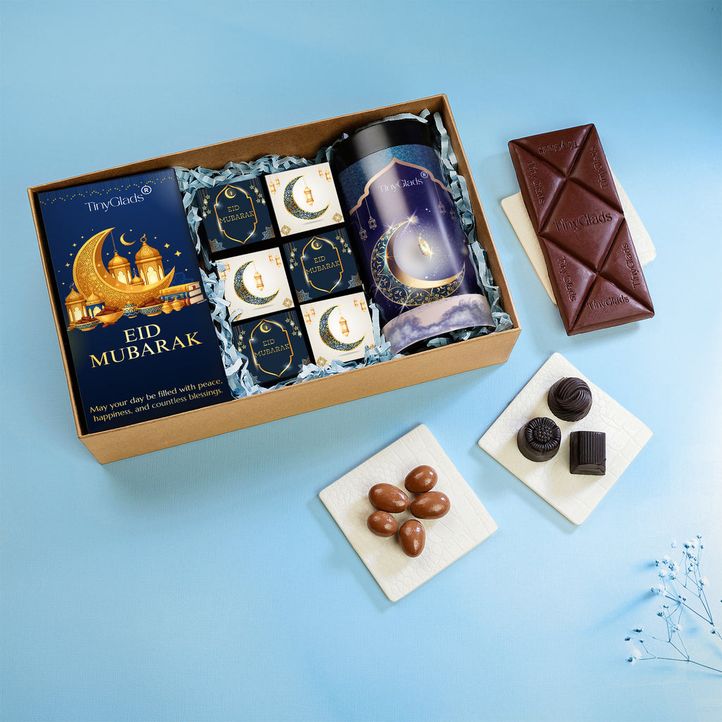 TinyGlads Eid Celebration Chocolate Gift Box | 1 Chocolate Jar, 1 Chocolate Bar & 6 Premium Truffles