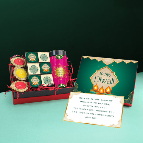 Premium Diwali Gift Box – Chocolate Jar, 6 Truffles & 3 Diyas