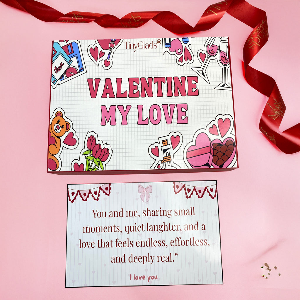 Valentine gift for boyfriend featuring premium chocolates, teddy bear and romantic candle in a luxury hamper