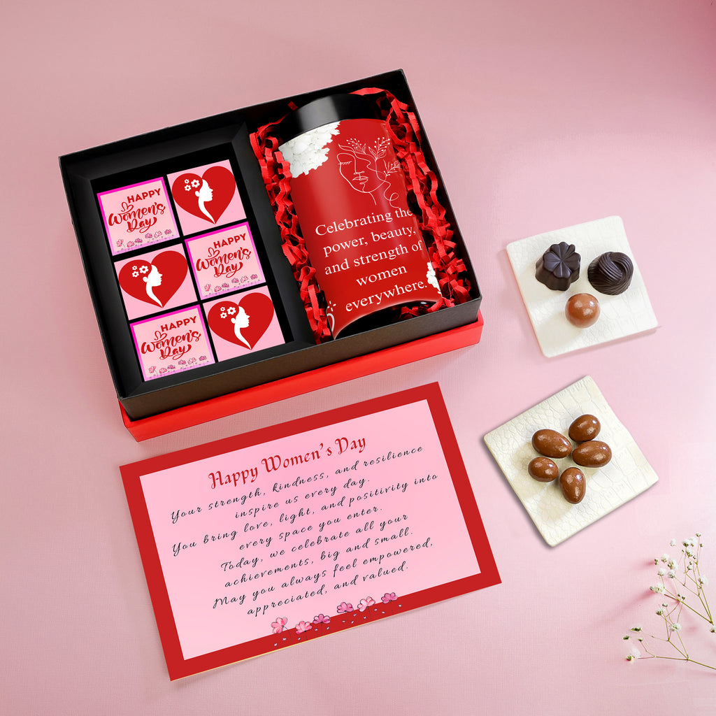 TinyGlads Women's Day Chocolate Gift Box | 1 Gourmet Chocolate Jar & 6 Assorted Truffles