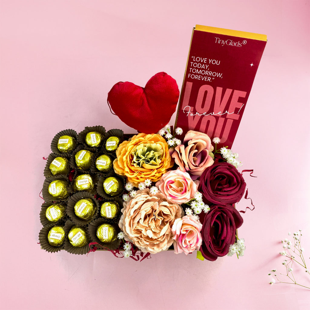 Luxury chocolate gift hamper with assorted truffles and romantic Valentine message card