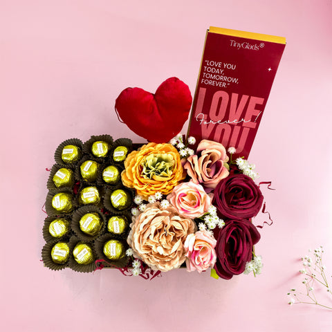 Luxury chocolate gift hamper with assorted truffles and romantic Valentine message card
