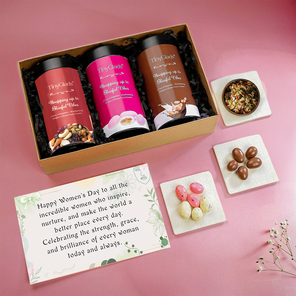 TinyGlads Women's Day Gourmet Chocolate Jar Gift Box | 3 Premium Chocolate Jars