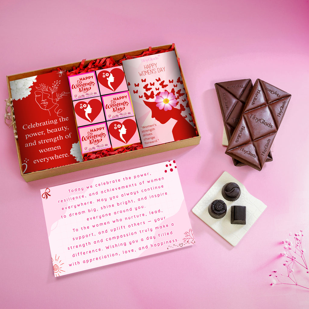 TinyGlads Women's Day Celebration Gift Box | 2 Chocolate Bars & 6 Assorted Truffles