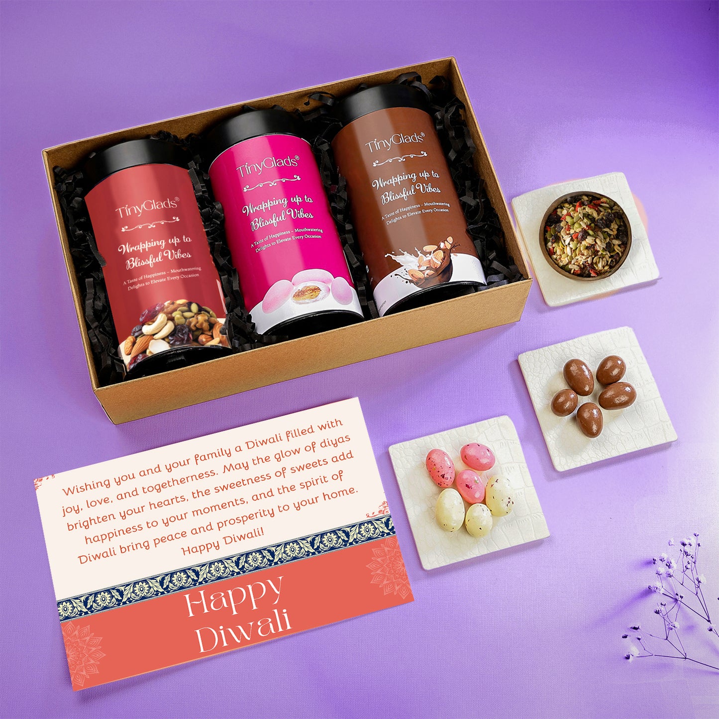 Organic Diwali Gift Box – 3 Chocolate Truffle Jars