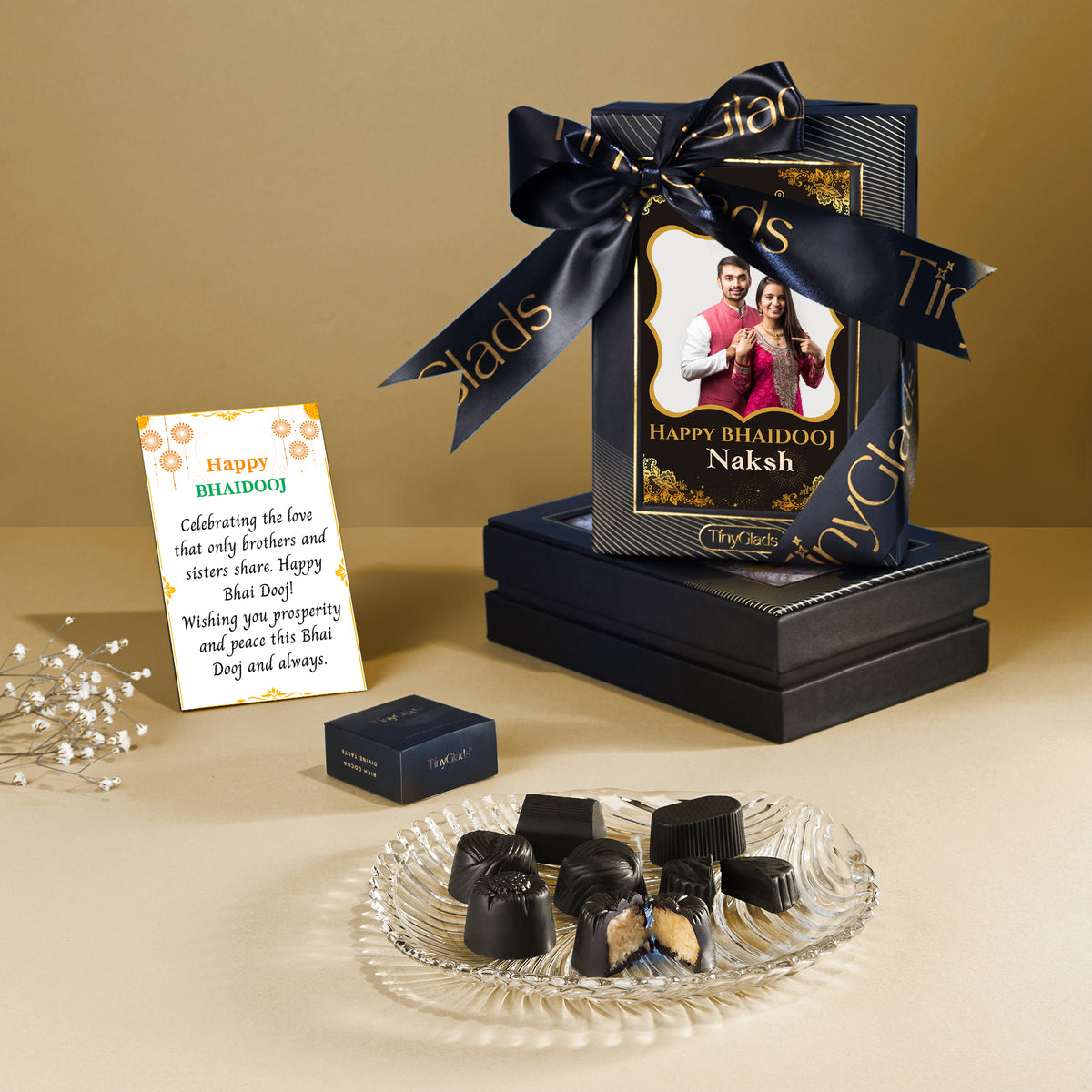 TinyGlads Bhaidooj Gift Box | 6 Assorted Chocolate Truffles & 1 Message Card