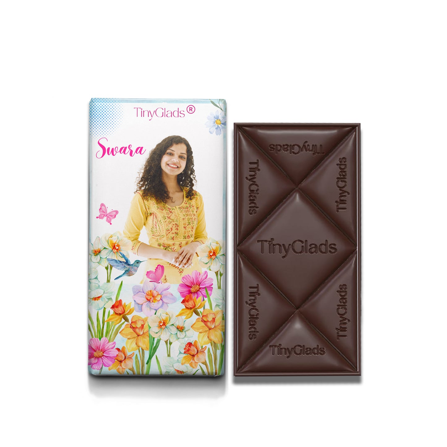 TinyGlads Personalized Women's Day Photo Chocolate Bar | Custom Name & Photo | 80g