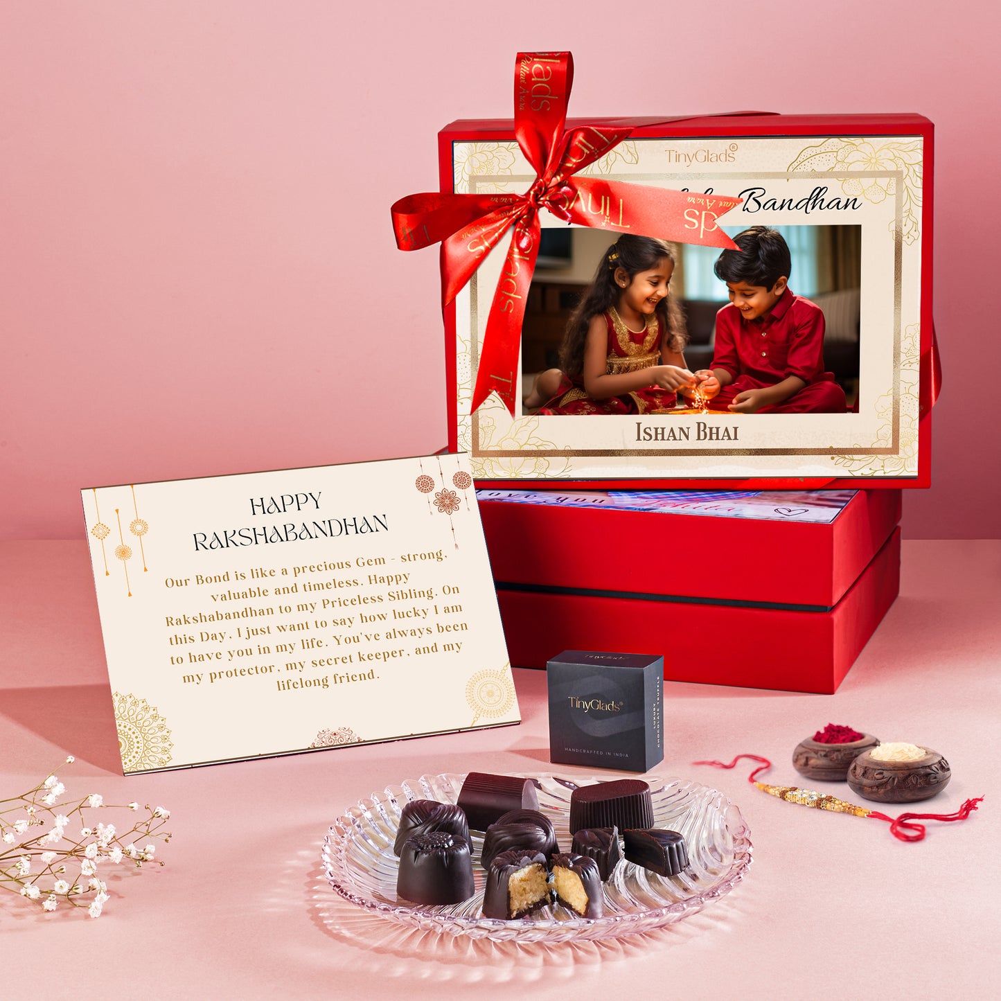 Personalized Raksha Bandhan Chocolate Box with Rakhi for Brother