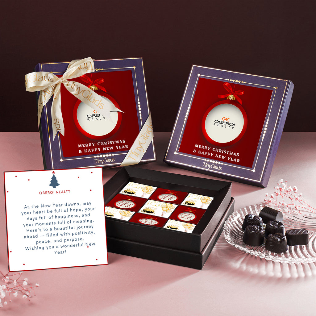 TinyGlads Personalized Corporate New Year Chocolate Gift Box | 9 Assorted Truffles