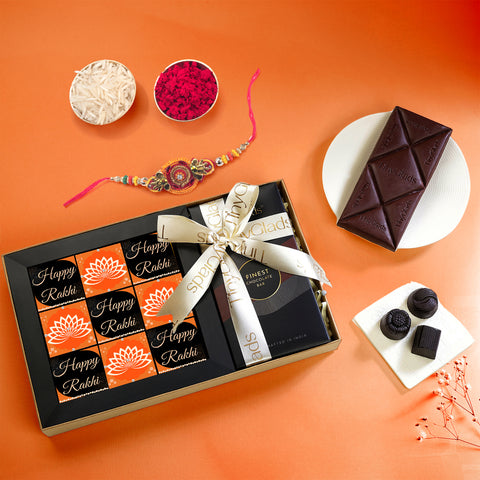 TinyGlads Rakhi Celebration Chocolate Gift Box | Chocolate Bar & 9 Truffles