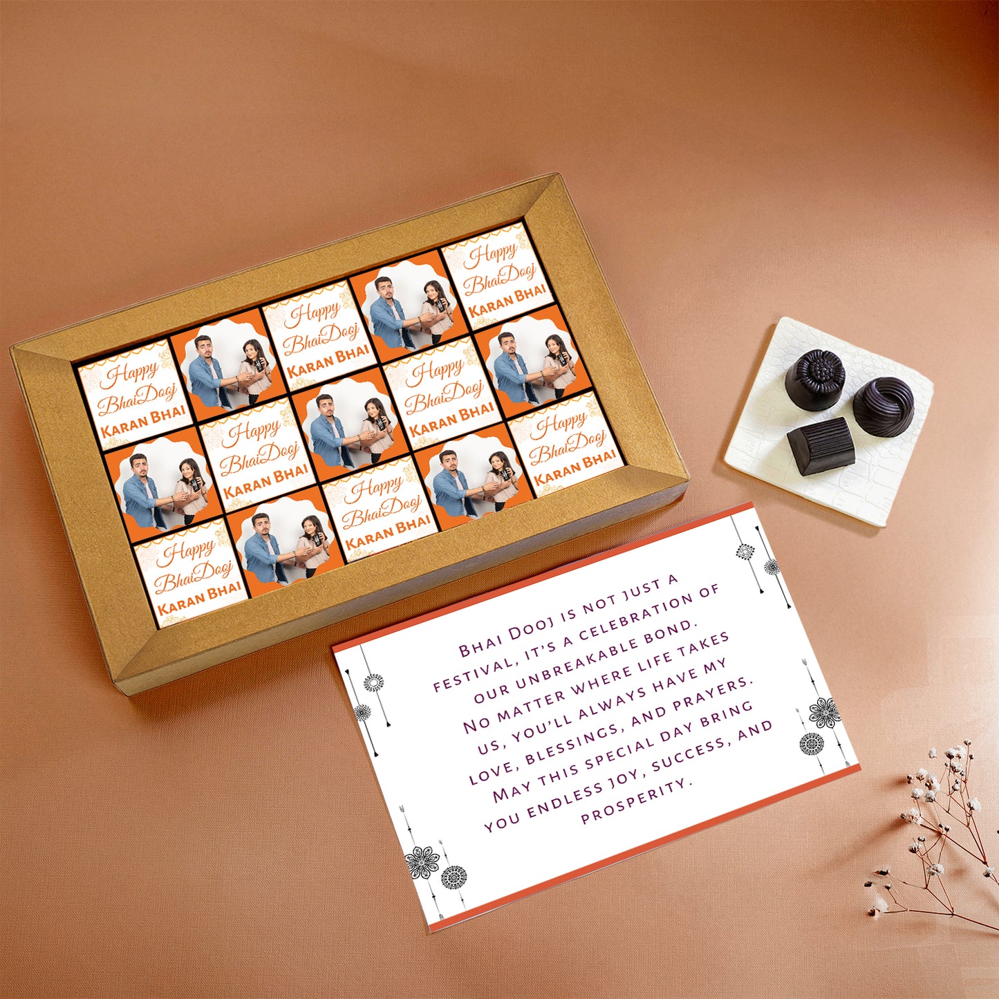 Personalized Bhai Dooj Chocolate Gift Box for Brother | 15 Premium Chocolate Truffles