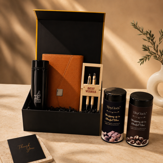 Premium Corporate Gift Hamper with Diary, Bottle, Pen Set & Chocolates