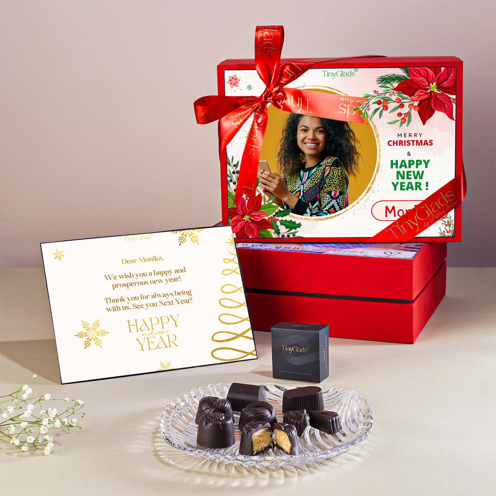 TinyGlads Personalized Red Christmas & New Year Chocolate Gift Box | 12 Gourmet Truffles