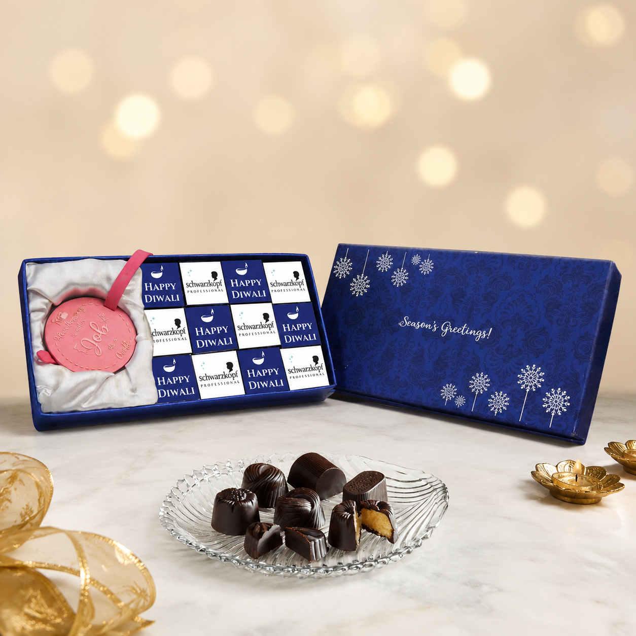 Corporate Diwali Gift Box | 12 Chocolate Truffles & Premium Big Diya