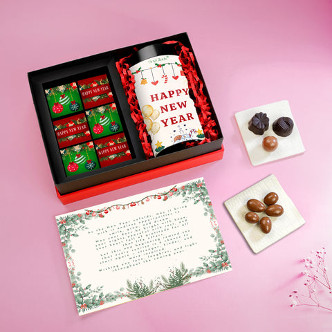 TinyGlads Happy New Year Chocolate Gift Box | 6 Gourmet Truffles & Chocolate Almond Jar