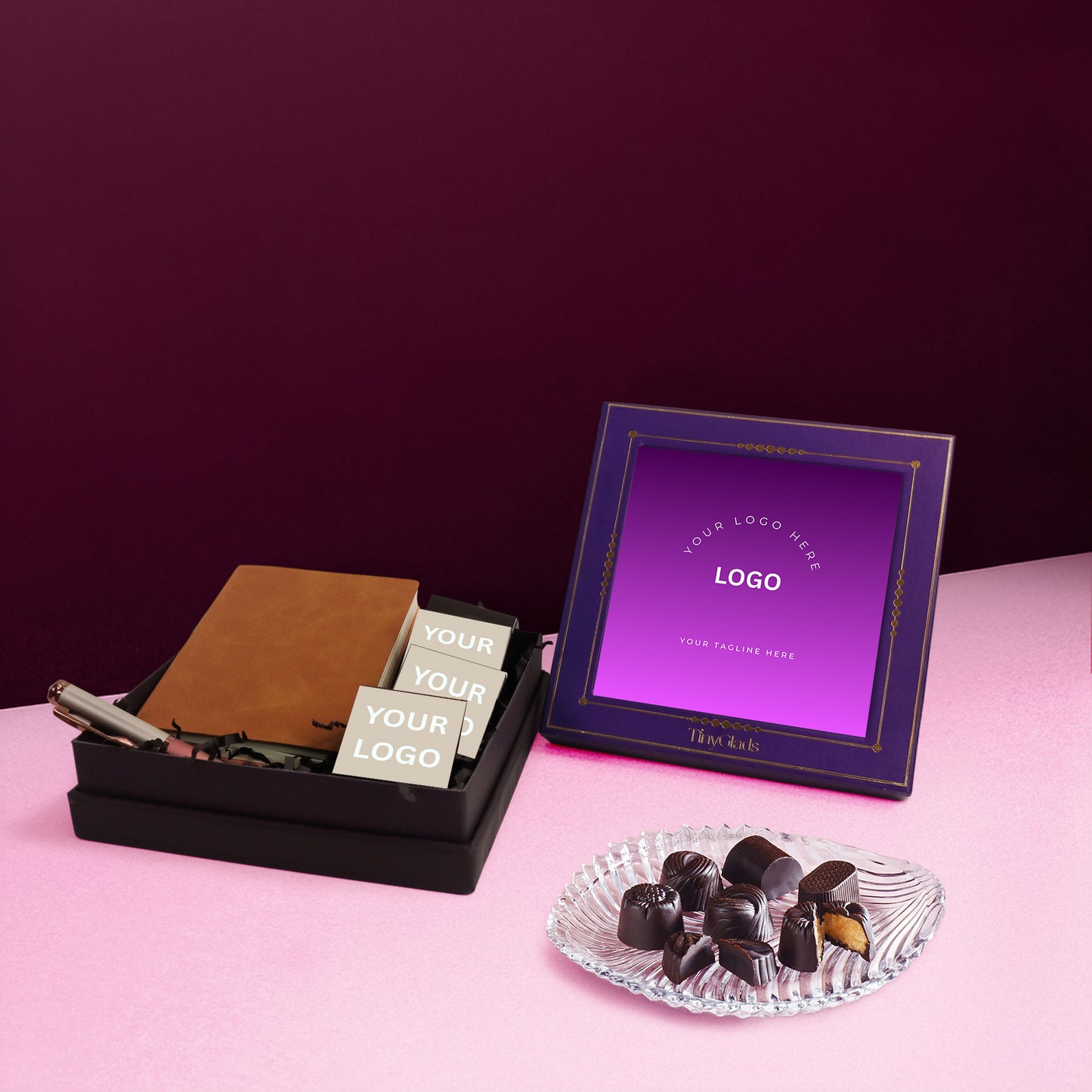 Personalised Corporate Gift Box – Diary, Pen & 3 Truffles with Logo Branding