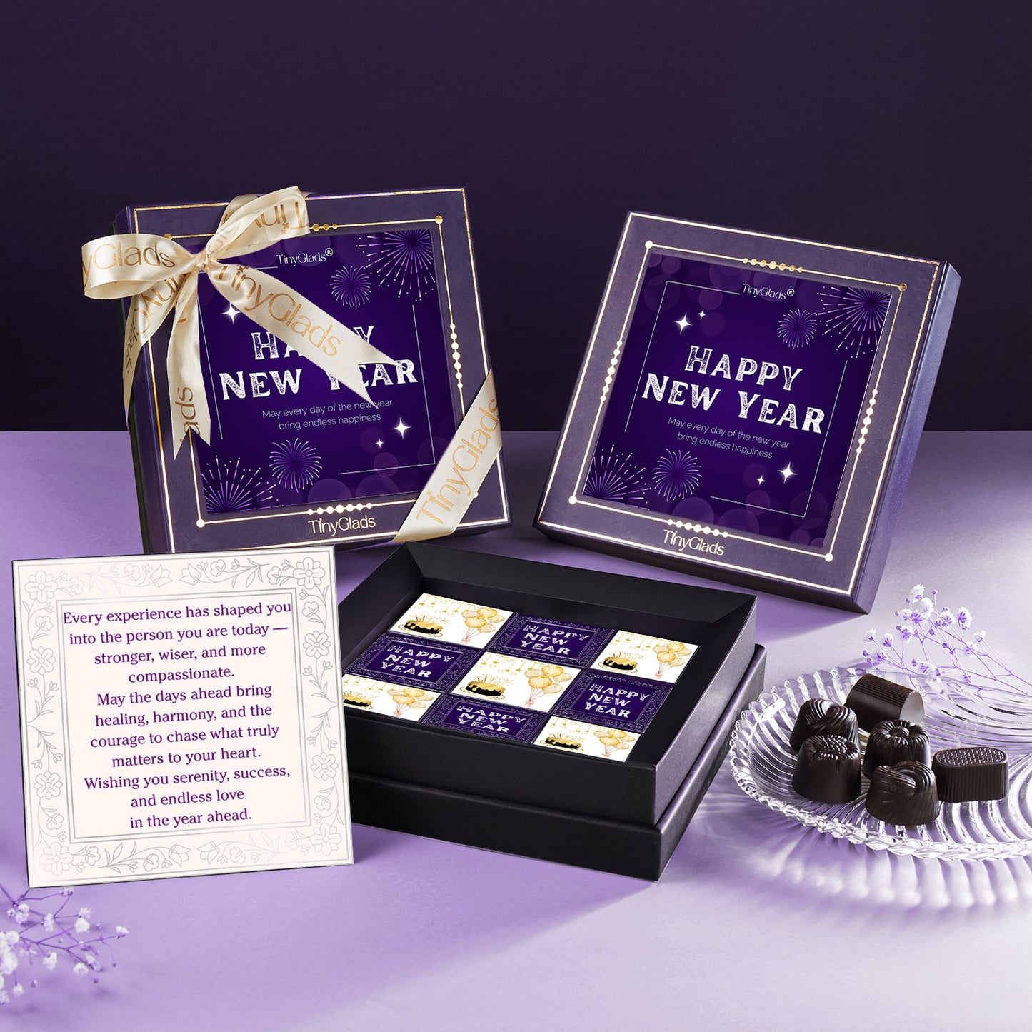 TinyGlads Purple New Year Chocolate Gift Box | 9 Gourmet Truffles