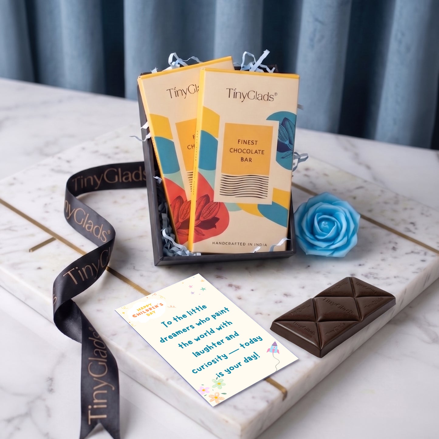 TinyGlads Children's Day Chocolate Gift Box | 2 Gourmet Chocolate Bars & Keepsake Photo Frame