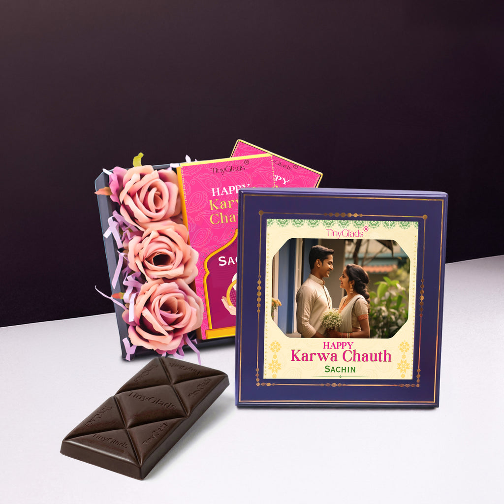 Custom Photo Karwa Chauth Gift Box with 2 Chocolate Bars