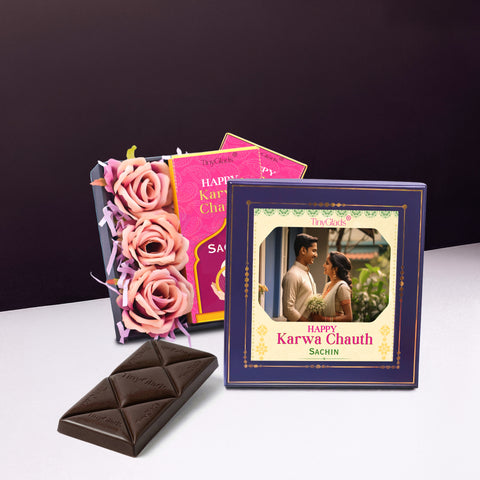 Custom Photo Karwa Chauth Gift Box with 2 Chocolate Bars