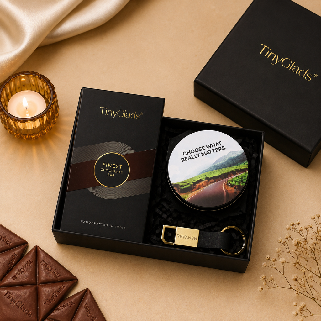 Corporate Gift Box with Chocolate Bar, Coaster & Keychain