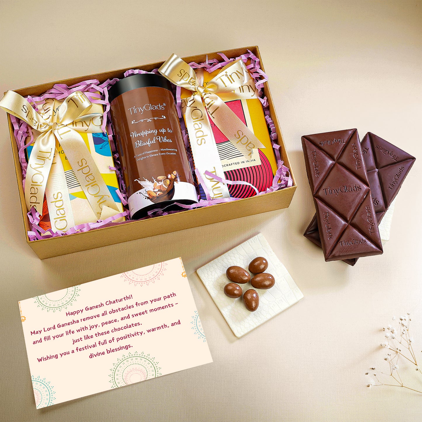 Ganesh Chaturthi Khadi Chocolate Gift Box – 2 Chocolate Bars & Chocolate Jar