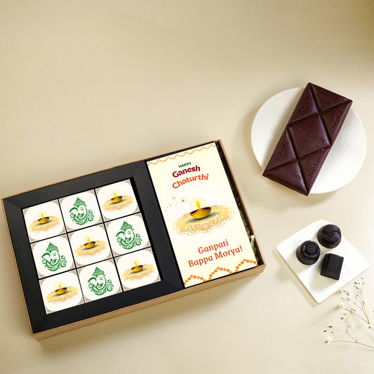 Ganesh Chaturthi Chocolate Gift Box – 9 Truffles & Chocolate Bar