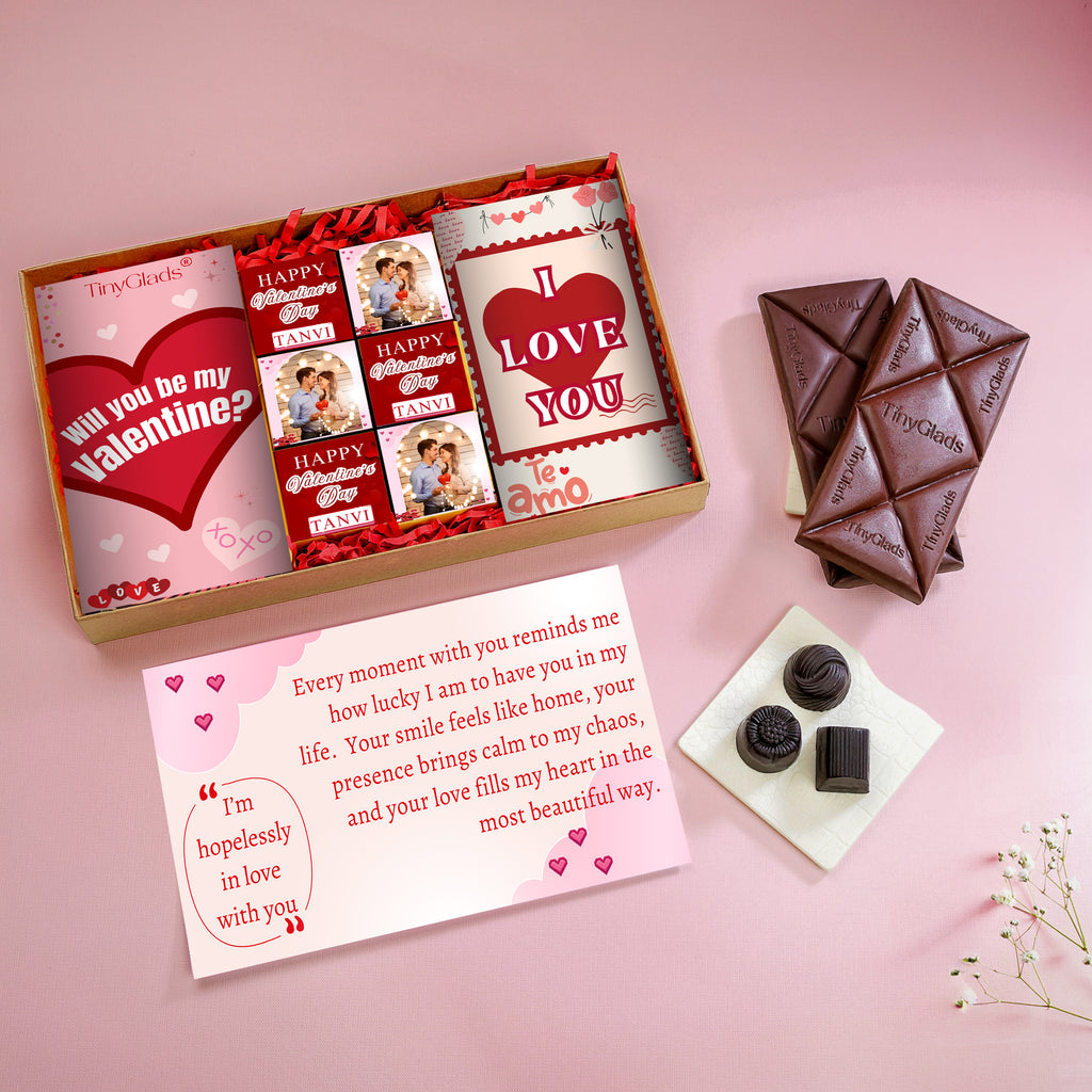 Personalised Valentine Chocolate Gift Box with 2 Chocolate Bars & 6 Truffles
