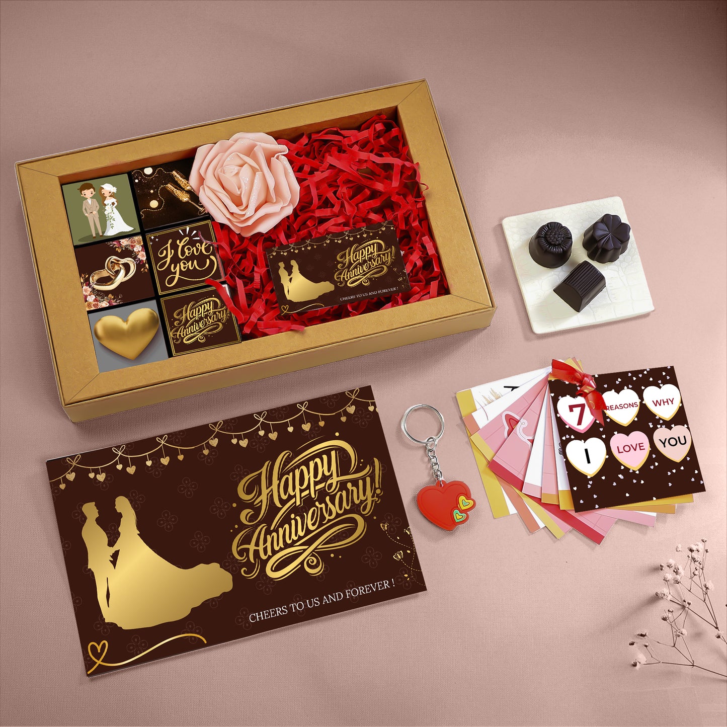 Premium Anniversary Gift Hamper with Infinity Rose, Truffles & Keepsakes