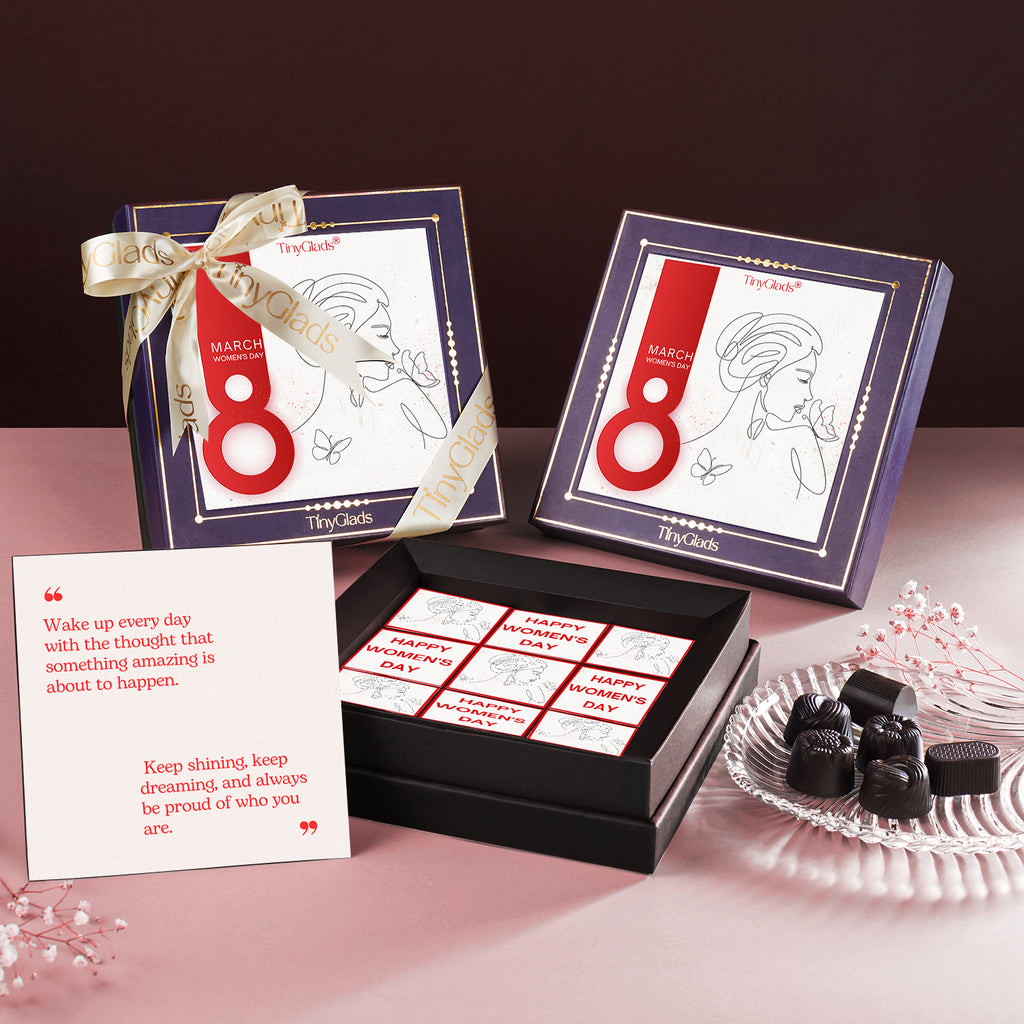 TinyGlads Happy Women's Day Chocolate Gift Box | 9 Premium Truffles