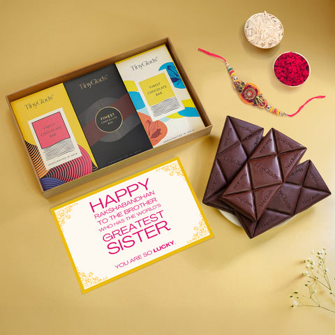 Premium Rakhi Gift Box with Chocolate Bars & Tilak