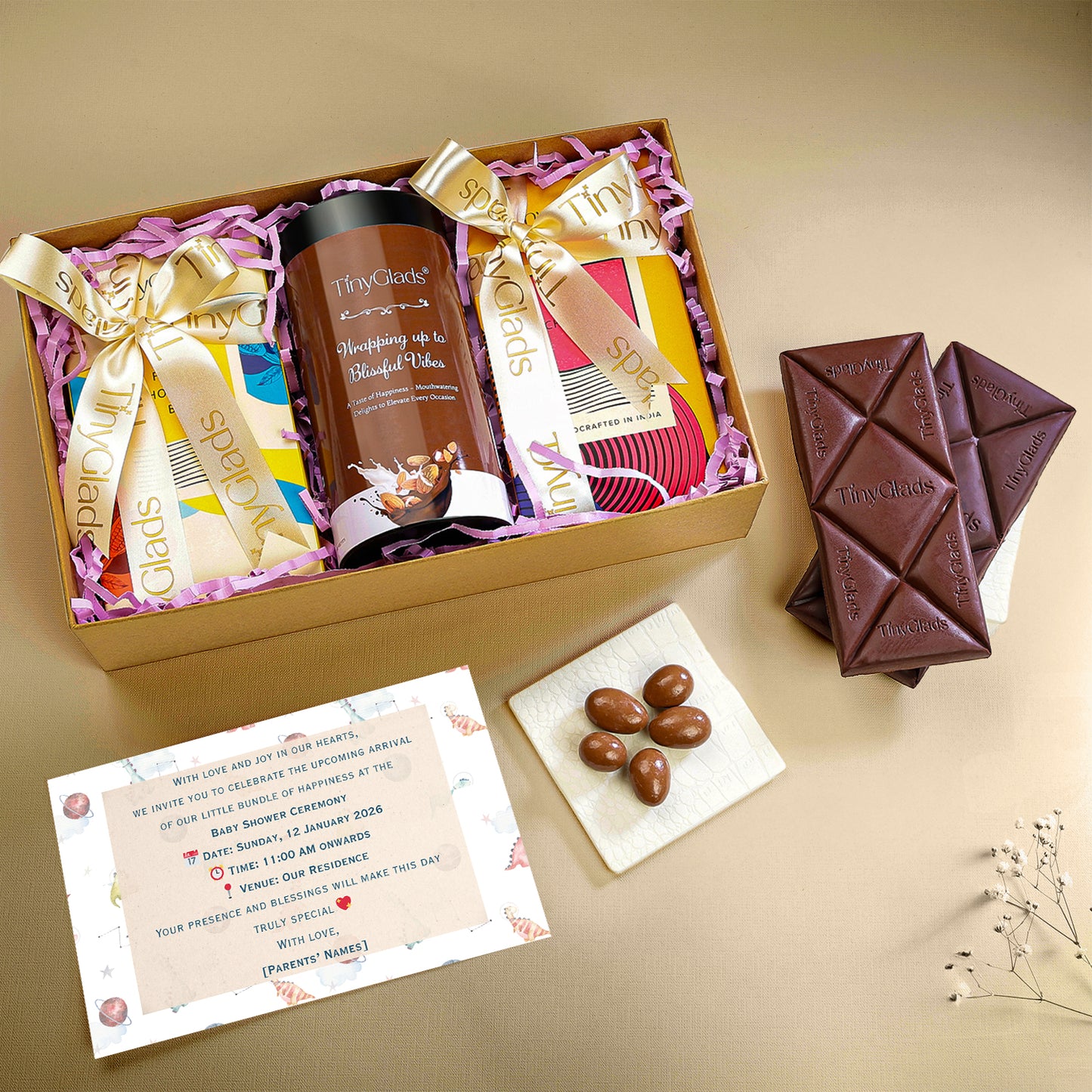 Personalised Baby Shower Chocolate Gift Box with Photo, 2 Bars & 1 Jar