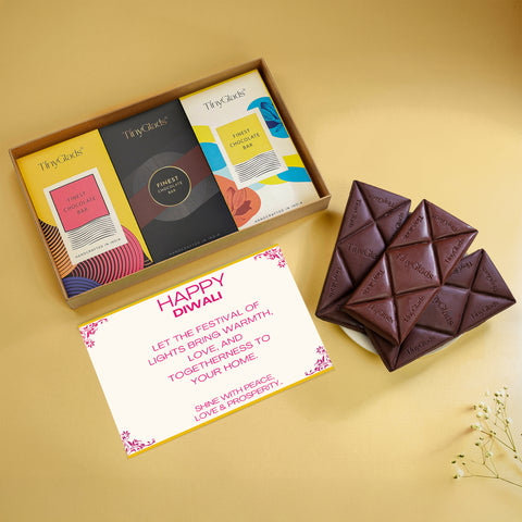 Customized Corporate Diwali Chocolate Bar Gift Box | 3 Premium Chocolate Bars