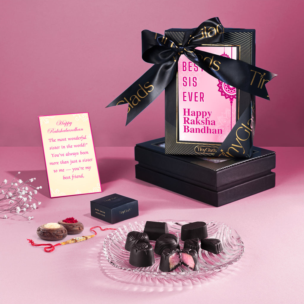 TinyGlads Pink Edition Rakhi Chocolate Box | 6 Gourmet Truffles