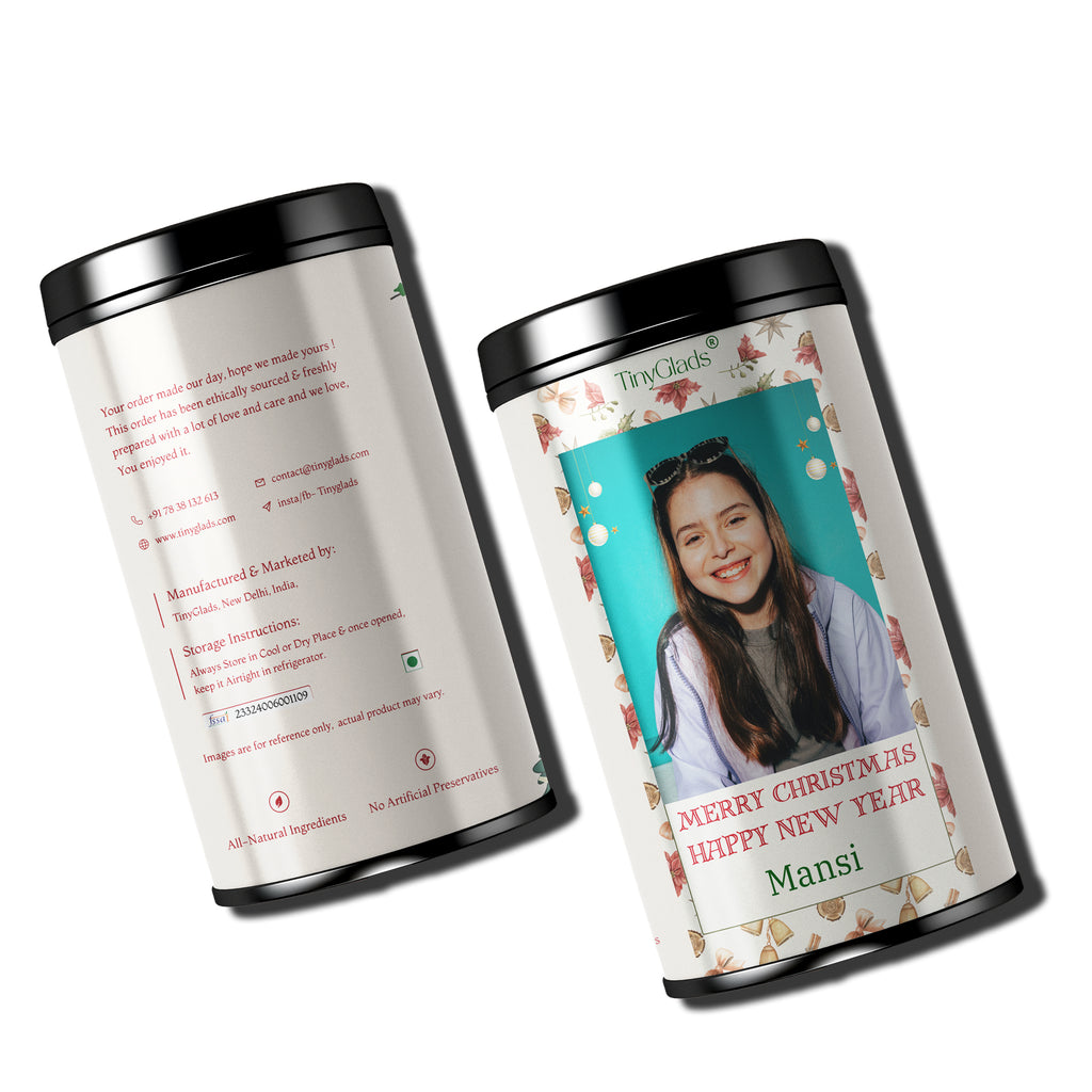 TinyGlads Personalized Christmas Photo Chocolate Jar | Custom Holiday Gift | 12 Assorted Chocolates | 250g
