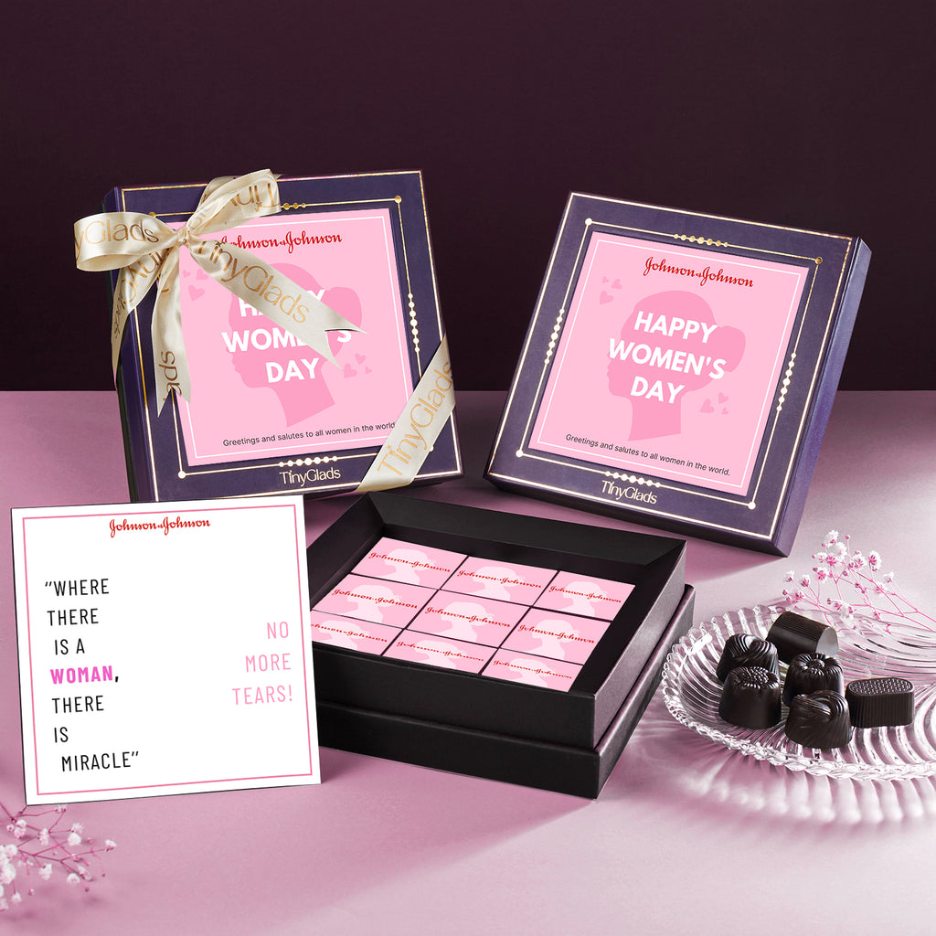 TinyGlads Personalized Corporate Women's Day Chocolate Gift Box | 9 Gourmet Truffles