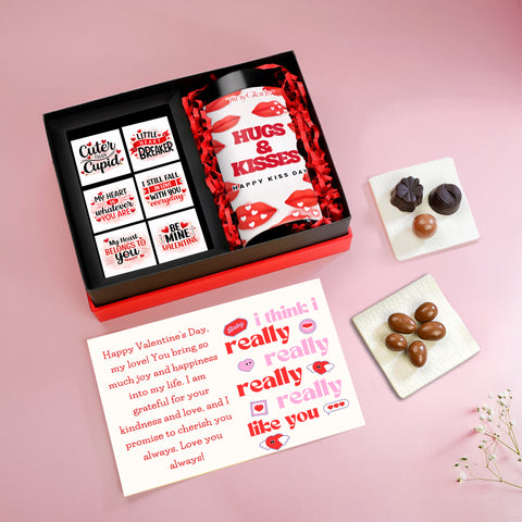 Forever Yours Valentine chocolate gift box with chocolate jar and six decadent truffles