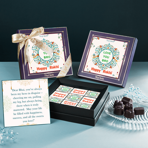 TinyGlads Love You Bro Rakhi Chocolate Gift Box | 9 Handcrafted Truffles