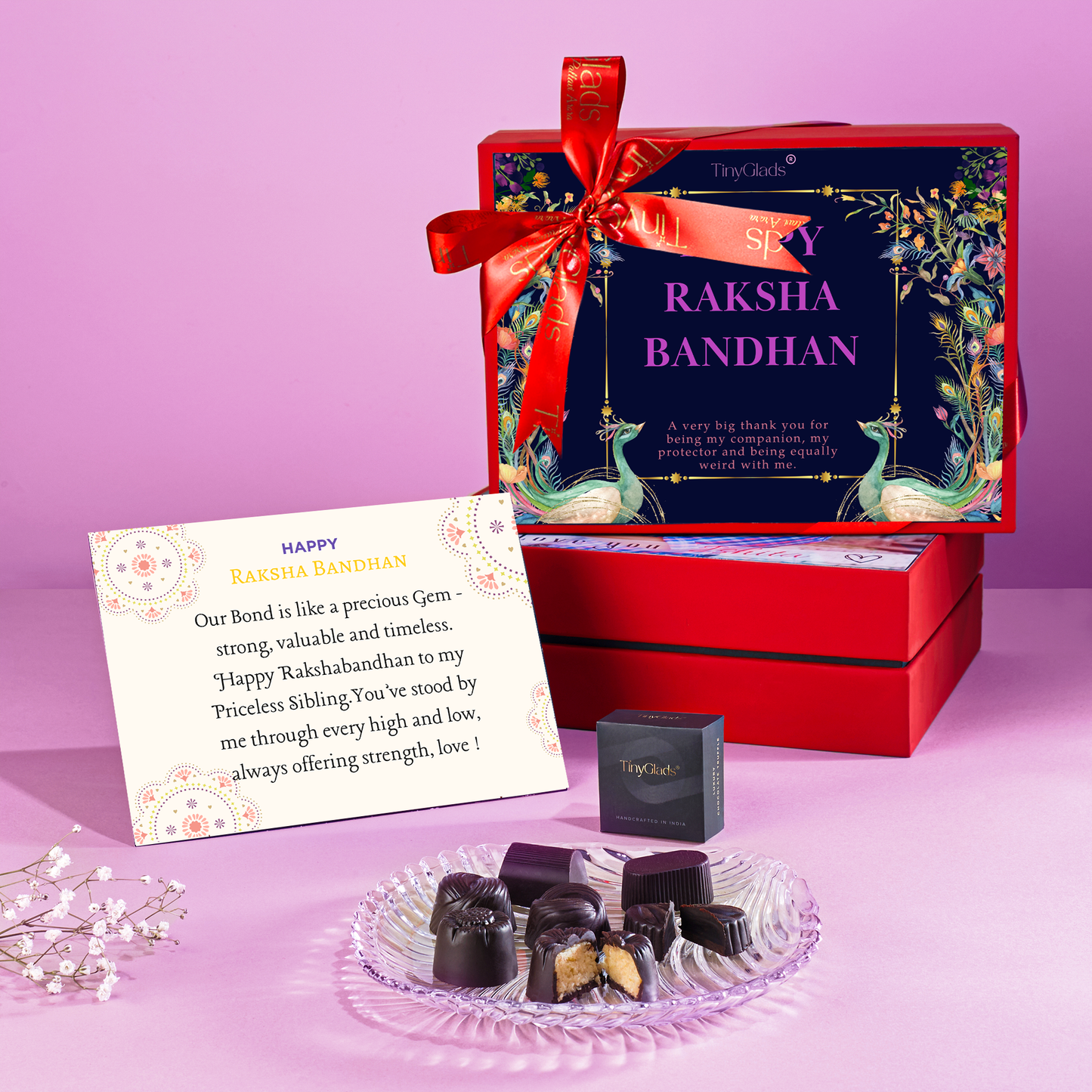TinyGlads Royal Red Rakhi Chocolate Gift Box | 12 Gourmet Truffles