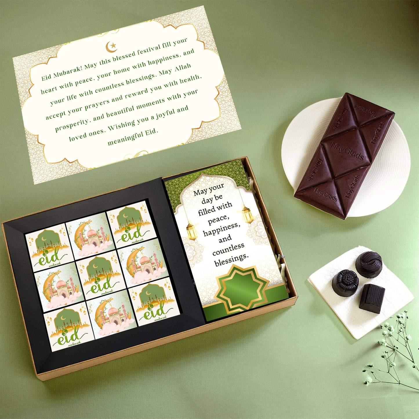 TinyGlads Eid Celebration Chocolate Gift Box | Chocolate Bar & 9 Truffles